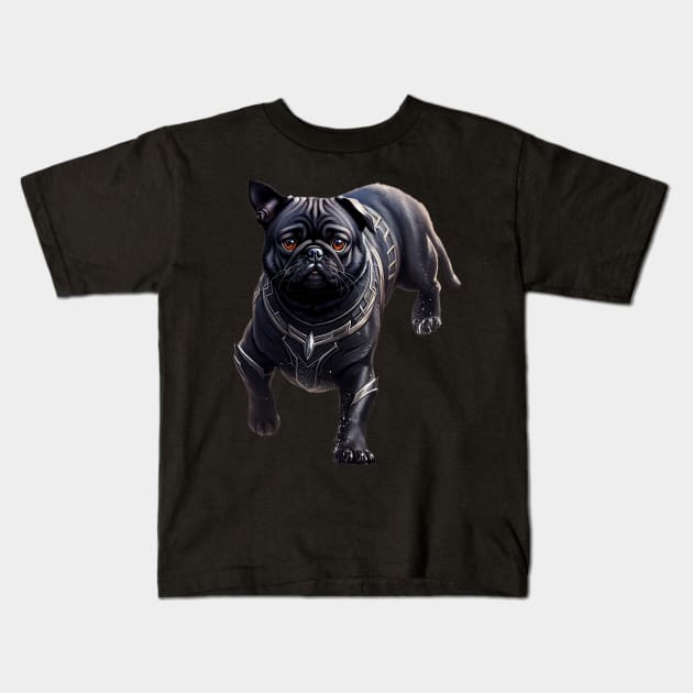 Pug in Sleek Panther Suit Kids T-Shirt by fur-niche